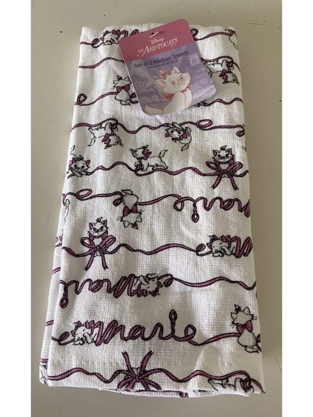 2 Pk Disney The Aristocats Marie Pink Ribbons Bows Kitchen‎ Towels 16” X 26” NEW